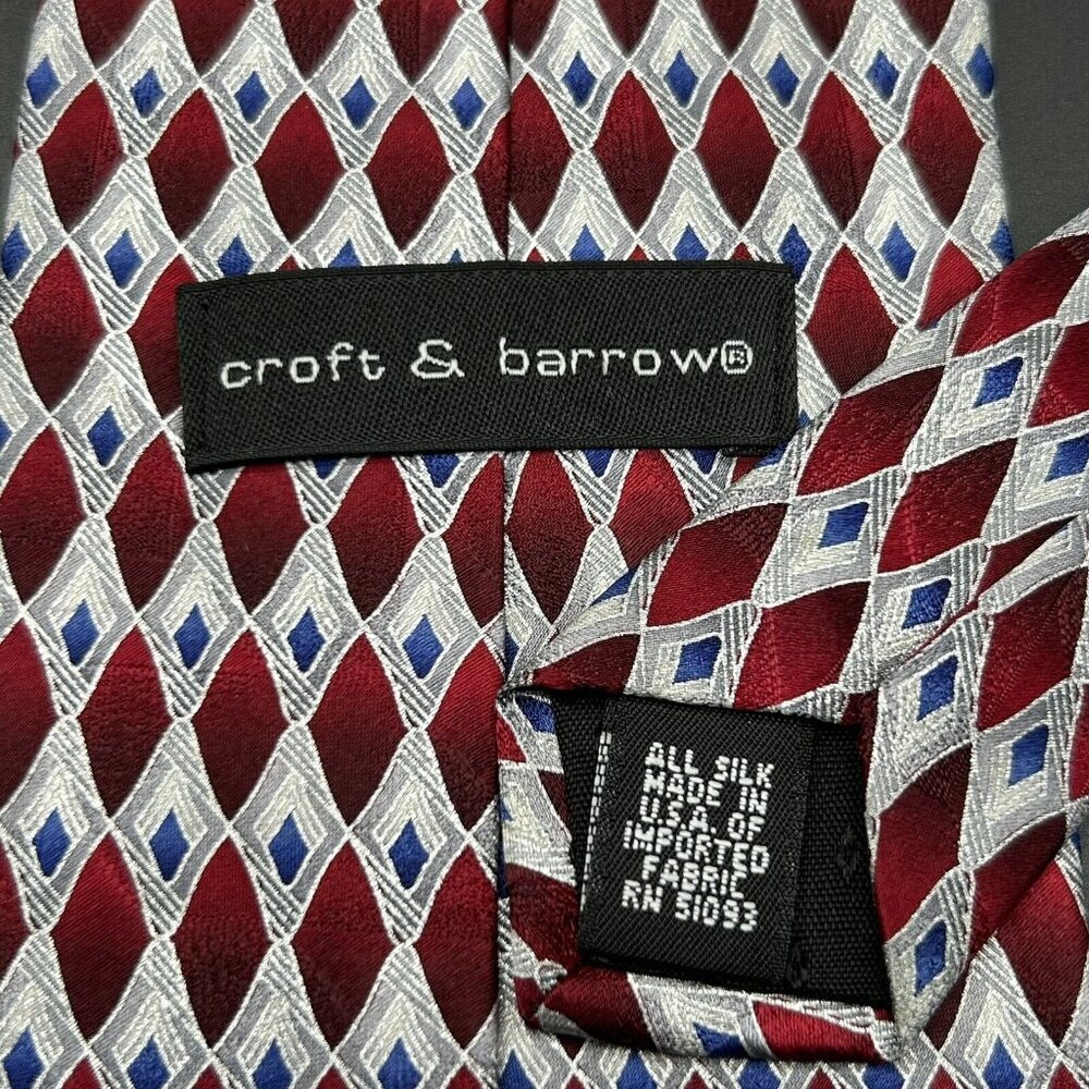 Lot of 4 Men's Neck Ties Silk Blue Silver Gray Red Croft & Barrow Van Heusen - Picture 5 of 7